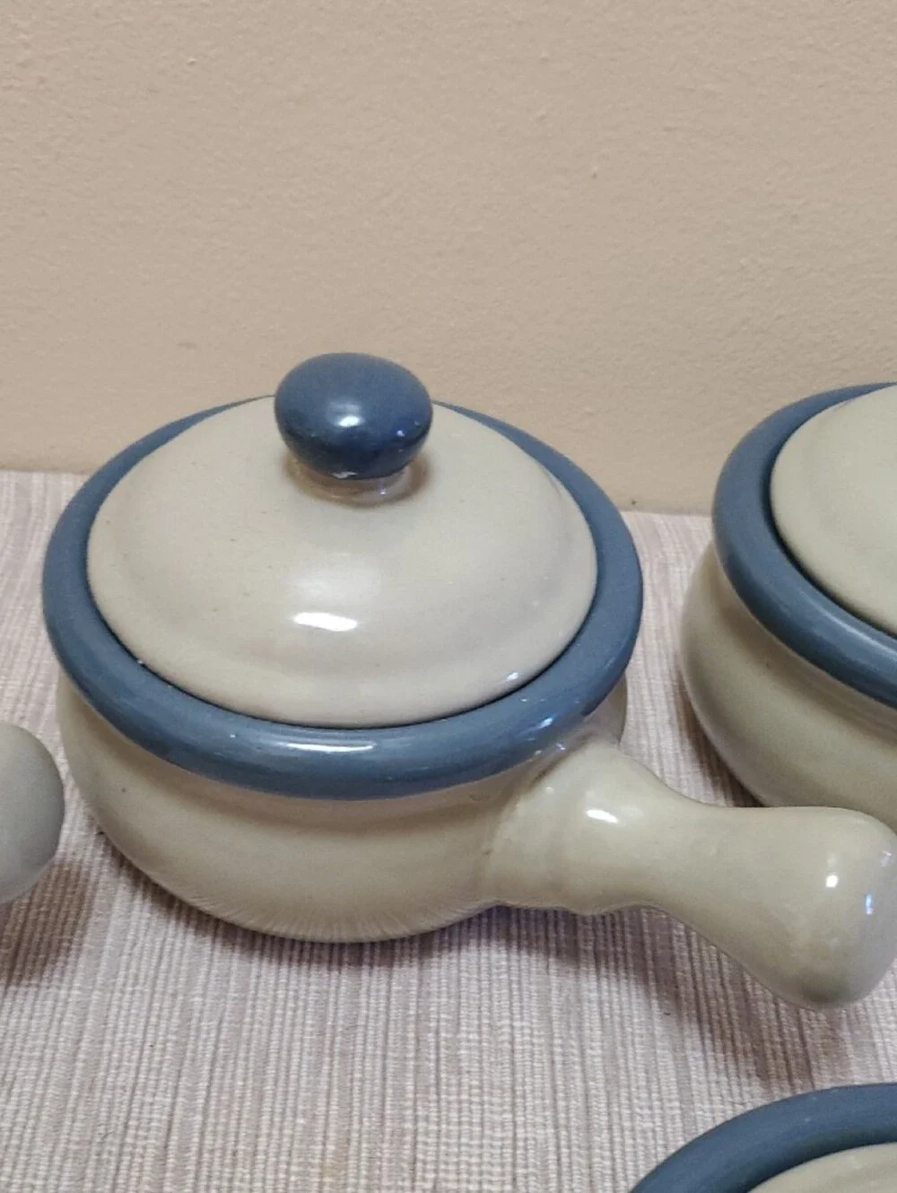 Set of 5 Blue stoneware soup crocks